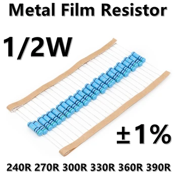 (100шт) 1/2 Вт Металлический пленочный резистор 1% пятицветный кольцевой прецизионный резистор 240R 270R 300R 330R 360R 390R