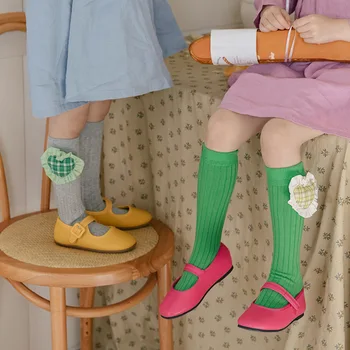 2023 Checker Носки Love Bow Baby с прямыми носками, хлопчатобумажные Носки без пятки с двойной иглой и вертикальной перекладиной