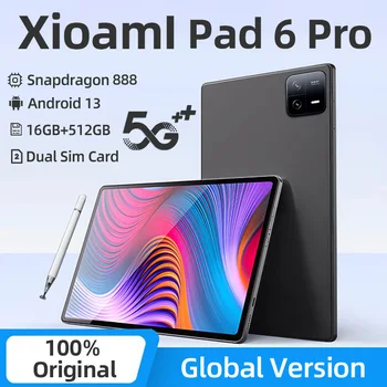 2024 Оригинальный планшет Pad 6 Pro Глобальной версии Snapdragon 888 Android 13 HD 4K Планшетный ПК 16 ГБ + 512 ГБ 5G с двумя SIM-картами WIFI Mi Tab