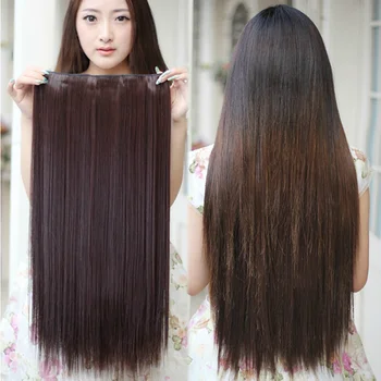 24-дюймовые синтетические волосы, прямые коричневые заколки для наращивания волос, женские головные уборы, заколки для волос, накладные пряди, цельные волосы