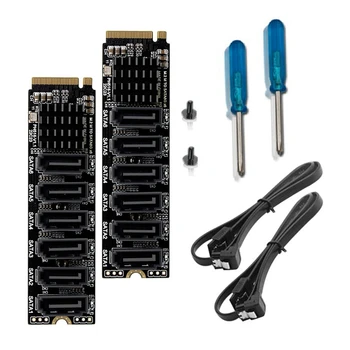 2X M.2 MKEY PCI-E Riser Card M.2 NVME к SATA3.0 PCIE К SATA 6Gpbsx6-Портовая карта расширения ASM1166 Поддерживает функцию PM