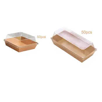 50 Штук коробок для продуктов с прозрачной крышкой Коробки для тортов Прямоугольные для индивидуального хранения клубничного торта, рулета, десертного хлеба
