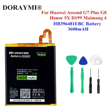 DORAYMI 3600 мАч HB396481EBC Аккумулятор Для Huawei ASCEND G7 PLUS HONOR 5X 5A G8 G8X 5C 7C 7A 8 9 10 Lite Pour Smart 2019 Y5 C8816