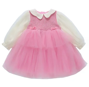 MODX Розничная продажа 2023, осеннее сетчатое платье с длинным рукавом из 2 предметов, милая одежда для девочек 2-7 Т