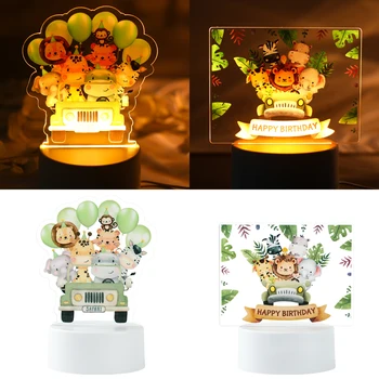 Акриловая ночная лампа с изображением животных джунглей USB, украшения для вечеринки в честь дня рождения Wild One, декор для вечеринки в стиле детского сафари