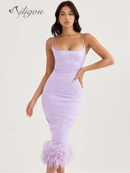 Бандажное платье из перьев Ailigou, женское фиолетово-белое облегающее платье, Элегантное сексуальное платье Миди на день рождения, клубное платье 2023, Новинка