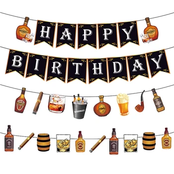 Баннер виски с Днем рождения, Баннерная гирлянда для вечеринки в стиле виски, украшения для вечеринки в баре для мужчин и женщин, Пивной фестиваль