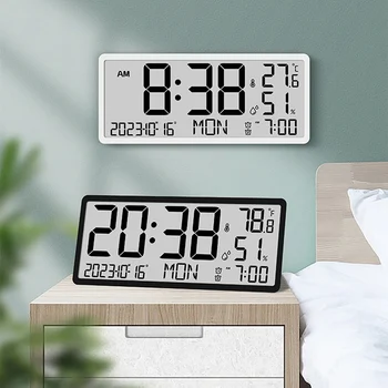 Большие цифровые настенные часы Настольные часы на батарейках с температурой и влажностью, цифровой будильник с большим дисплеем для спальни