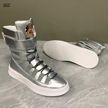 Высококачественные мужские высокие ботинки в стиле панк из белой кожи Slver, обувь, увеличивающая рост знаменитостей, zapatillas Hombre A6