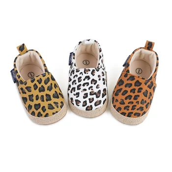 Детская кожаная обувь для новорожденных мальчиков и девочек Ретро леопардовые первые ходунки Детская обувь Резиновая нескользящая повседневная обувь для малышей