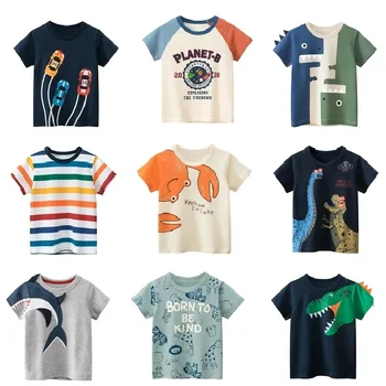 Детские футболки с короткими рукавами, Корейская версия, детская одежда, хлопковые футболки для мальчиков 2-9 лет, летние топы с героями мультфильмов