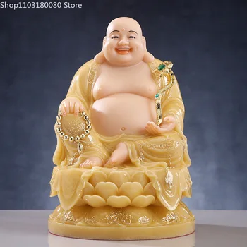 Желто-Белый мраморный Будда Майтрейя статуя сидящего лотоса будды Большой живот скульптура Счастливого будды Меттейя домашний декор большой размер