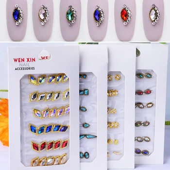 Женские украшения для нейл-арта, 6 металлических стразов для ногтей в сетчатой упаковке, 24 стиля украшений из кристаллов 