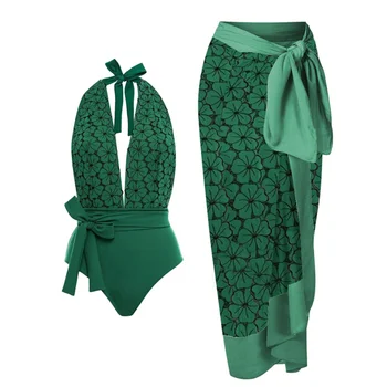 Женский купальник 2023 с галстуком-лепестком, модный цельный купальник, комплект бикини, купальный костюм, пляжная одежда