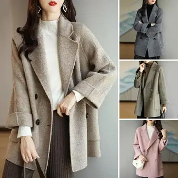 Зимняя женская куртка Элегантная женская шерстяная куртка средней длины, двубортная или однобортная, модная для осени /зимы для женщин