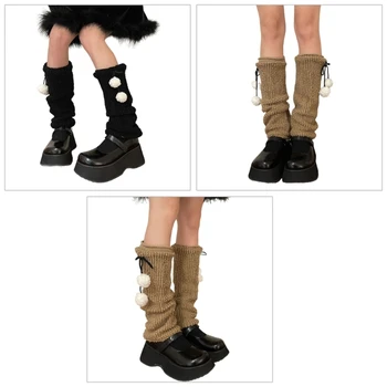 Зимняя теплая грелка для ног для женщин, девочек, носки-чехлы для ног в стиле Лолиты, готические плюшевые чехлы для ног в стиле харадзюку, средние носки-трубки
