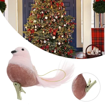 Искусственная розовая маленькая птичка, подвесная подвеска, Милый мультфильм, красочная летающая птица, Статуэтка Воробья, украшение, Рождественская детская игрушка