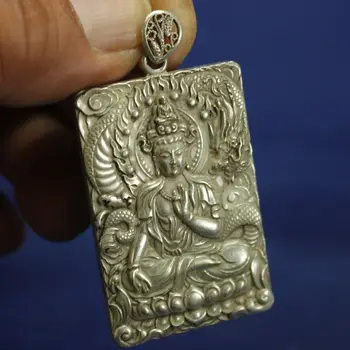 Китайский Старый Тибет, Серебряные резные Статуэтки Квань-Инь и дракона, ожерелье-амулет, подвеска