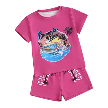 Комплект одежды из 2 предметов для маленьких девочек, футболка с короткими рукавами и эластичные шорты с рисунком дерева, милая летняя одежда