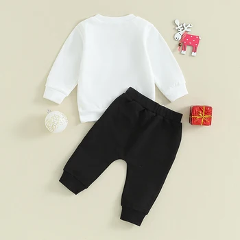 Комплект штанов для маленьких мальчиков, толстовка с круглым вырезом и буквенным принтом с длинным рукавом и эластичным поясом, спортивные штаны, рождественская одежда