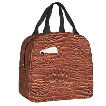 Коричневая сумка для ланча с принтом из крокодиловой кожи, герметичный термос-холодильник с рисунком из кожи аллигатора, термос-ланч-бокс для школьников