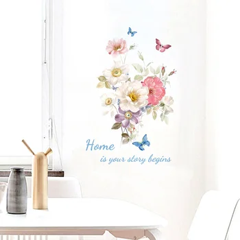 Красочные Цветы Пиона Наклейки На Стены Гостиная Спальня Фоновое Украшение Обои Бабочки Домашний Декор Креативные Наклейки