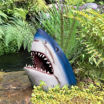 Креативная Садовая статуя Белой акулы, скульптура крокодила в виде головы Белой акулы, реалистичная, из смолы, Настенный декор для домашнего двора и сада