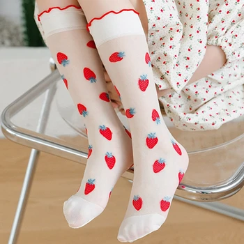 Летние Милые прозрачные носки с клубникой для девочек, гольфы принцессы для малышей, женские носки в японском стиле