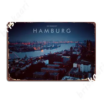 Металлическая вывеска ночного города Гамбург, паб, кинотеатр, Оформление гаража, Дизайн жестяной вывески, плакат
