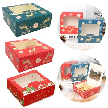 Милая Рождественская коробка для печенья с окошком, Коробки для упаковки конфет, шоколадного печенья, Рождественская Подарочная упаковка, Коробка для угощений на Новогоднюю вечеринку.