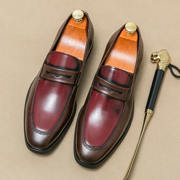 Мужская обувь из натуральной кожи Для официальных мероприятий, Деловая обувь, Мужская банкетная обувь, Мужские лоферы, Большой размер: 38-48 Мода