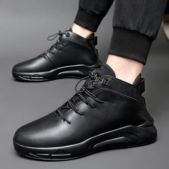 Мужские кроссовки 2023, Новая повседневная обувь, плюшевая теплая зимняя обувь, высокие кроссовки, Дизайнерская модная обувь на шнуровке, мужские ботильоны