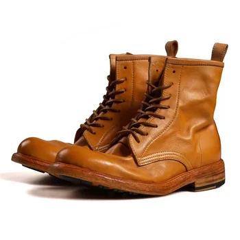 Мужские рабочие ботинки Ботинки из натуральной кожи Высокие ботинки из конской кожи Goodyear Tire and Rubber Company Винтажные мужские ботинки ручной стирки