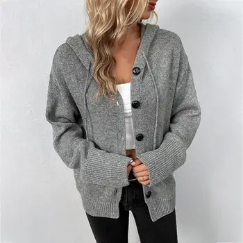 Мягкий эластичный топ, мягкий вязаный кардиган с капюшоном для женщин, теплый стильный однобортный свитер-пальто с завязками, свитера-пальто