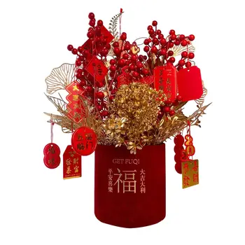 Новогодняя ваза для счастливых цветов, цветочный горшок, реквизит, Настольное ведро с букетом красных ягод для кабинета, принадлежности для вечеринок в общежитии отеля, праздники