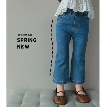 Новые джинсы-скинни для девочек, детская корейская версия детских джинсов-клеш из тонкой эластичной ткани