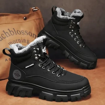 Новые мужские тактические зимние ботинки, мужская повседневная зимняя обувь по щиколотку на высокой платформе, кожаные Безопасные кроссовки для работы на открытом воздухе Chelsea