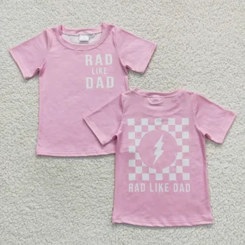 Оптовая продажа детской одежды, Лидер продаж, Розовый топ в клетку с буквами, футболка с короткими рукавами для маленьких девочек