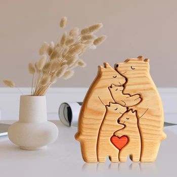 Персонализированный деревянный пазл с изображением медведя на семейную тему, деревянные украшения для рабочего стола, индивидуальный подарок для семьи