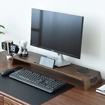 Подставка для компьютерного монитора из массива дерева, столешница В современном минималистичном стиле, Прочный компьютер из черного ореха, увеличивающий объем полки для хранения