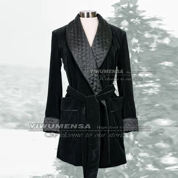 Последний Дизайнерский Мужской Элегантный Повседневный Черный смокинг, свадебные пальто для вечеринок с поясом, Бархатный блейзер для жениха, платье на заказ 2022 г.