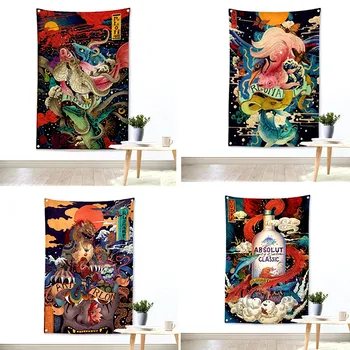 Потертый шикарный японский узор татуировки укие-э флаг баннер винтажный плакат наклейка на стену гобелен ткань живопись бар кафе домашний декор