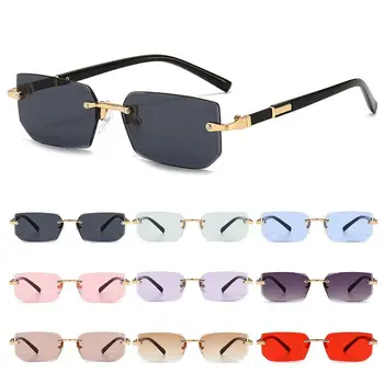 Прямоугольные Солнцезащитные Очки Без Оправы С Защитой UV400 Ретро Y2K Eyewear Бескаркасные Солнцезащитные Очки для Женщин и Мужчин