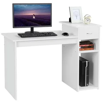 Рабочее место для домашнего офиса SMILE MART, компьютерный стол с выдвижным ящиком и местом для хранения, белый компьютерный стол, белый стол
