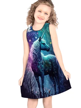Сказочный Единорог для девочек в лесу, платье без рукавов с 3D принтом, летняя одежда, подарок для вечеринки