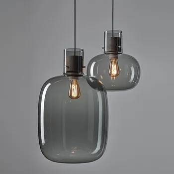 Современные минималистичные Стеклянные подвесные светильники Прозрачный Дымчато-серый Стеклянный подвесной светильник для украшения гостиной Подвесной светильник в виде бутылки