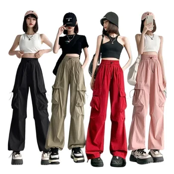 Студенческие брюки-карго Женские свободные Harajuku с большими карманами Женские прямые брюки Широкие брюки