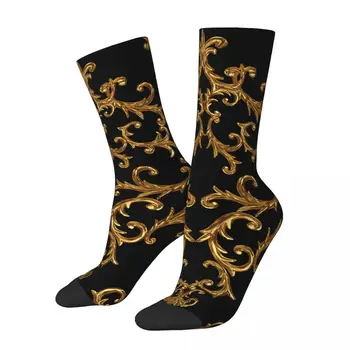 Счастливые мужские носки из черного и золотого дамаска Винтажный Золотой лев И дамасский бесшовный носок Harajuku с подарочным рисунком