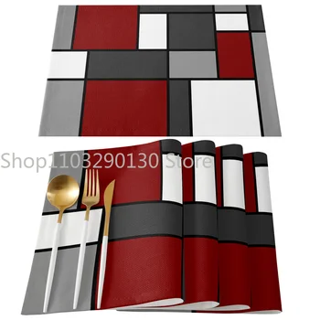Темно-красная абстрактно-геометрическая кепка для декора кухонного обеденного стола, аксессуары для столовых приборов, Термостойкие подставки для посуды, коврики