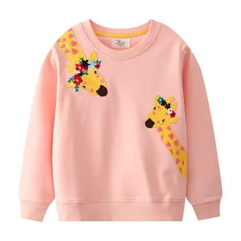 Толстовки с изображением мультяшного жирафа для маленьких девочек, осенне-зимний хлопковый свитер в стиле хип-хоп с круглым вырезом и длинными рукавами, детские повседневные пуловеры, топы и верхняя одежда
